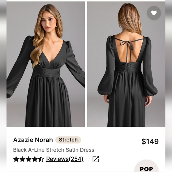 Azazie Norah Long Sleeve Black Dress - Picture 2 of 3